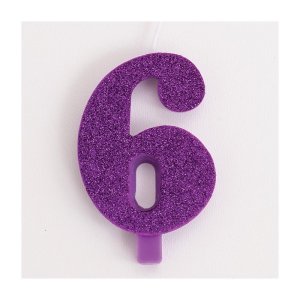 Cake Candle Number 6 (Six) Purple with Glitter (7,5cm)