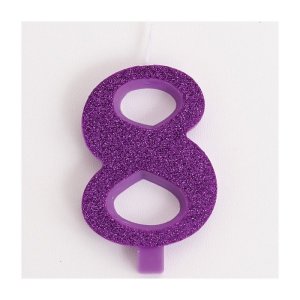 Cake Candle Number 8 (eight) Purple with Glitter (7,5cm)