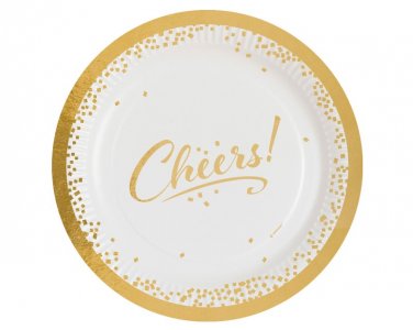 Cheers Άσπρα Μεγάλα Χάρτινα Πιάτα με Χρυσό Τύπωμα (8τμχ)