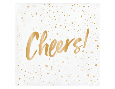 Cheers White Beverage Napkins with Gold Foiled Print (24pcs)