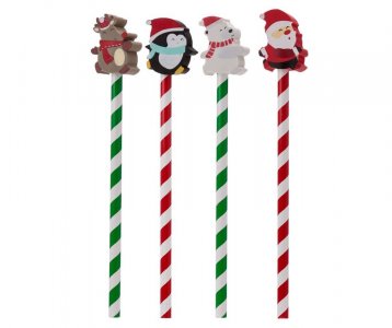 Christmas Characters Set of Pencils with Eraser Toppers (4pcs)