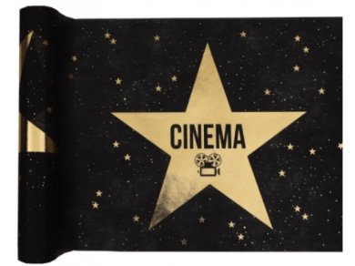 Cinema Black Table Runner with Gold Foiled Print (30cm x 5m)