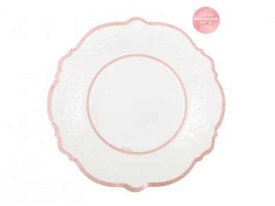 Classic Μεγάλα Χάρτινα Πιάτα με Ροζ Χρυσό Μεταλλικό Τύπωμα (8τμχ)