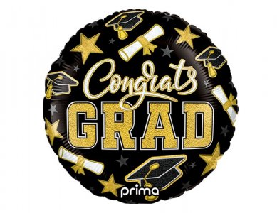 Congrats Grad Black Foil Balloon (45cm)