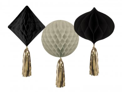 Creme Black Honeycomb Hanging Decorations (3pcs)