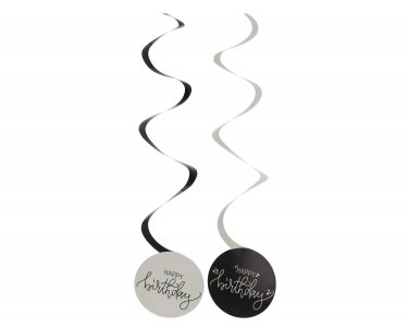 Creme Black Happy Birthday Swirl Decorations (6pcs)