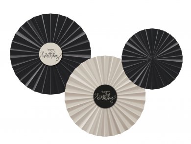 Creme Black Happy Birthday Decorative Fans (3pcs)