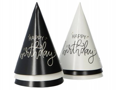Creme Black Happy Birthday Mini Party Hats (6pcs)