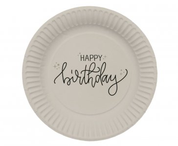 Creme Black Happy Birthday Large Paper Plates (8pcs)