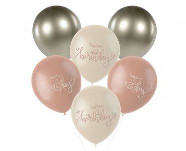 Creme Rose Happy Birthday Λάτεξ Μπαλόνια (6τμχ)