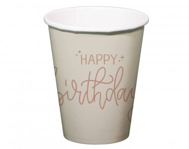 Creme Rose Happy Birthday Ποτήρια Χάρτινα (8τμχ)