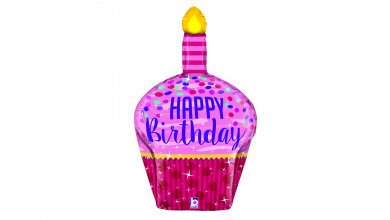Cupcake Pink and Magenta Design Happy Birthday Supershape Balloon
