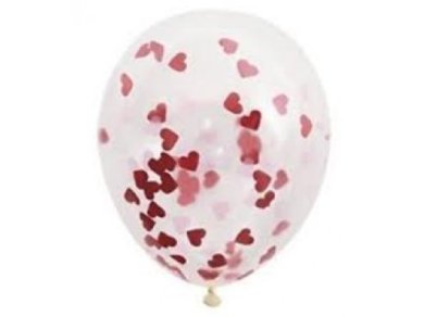 Clear Latex Balloons with Red Hearts Confetti (5pcs)