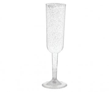 Clear with Silver Glitter Champagne Flutes (4pcs)