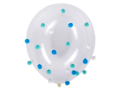 Clear Latex Balloons with Blue Pom Poms (5pcs)