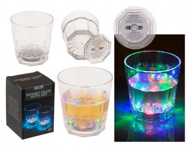 Διάφανα Ποτήρια του Ουίσκι με Led Φωτάκι (2τμχ)