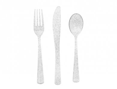 Clear with Silver Glitter Cutlery Set (18pcs)