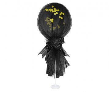 Centerpiece Table Decoration with Gold Confettis Filled Clear Latex Balloon with Black Tulle