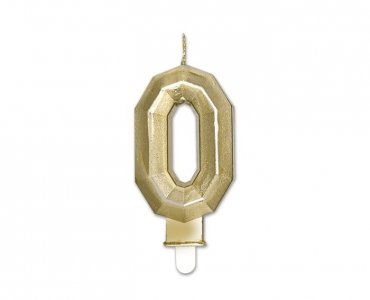Diamante Number 0 Gold Cake Candle (9cm)