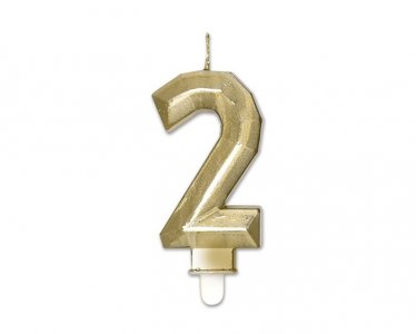 Diamante Number 2 Gold Cake Candle (9cm)
