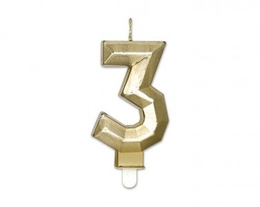 Diamante Number 3 Gold Cake Candle (9cm)