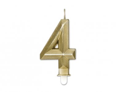 Diamante Number 4 Gold Cake Candle (9cm)