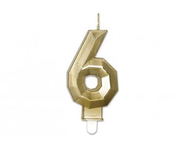 Diamante Number 6 Gold Cake Candle (9cm)