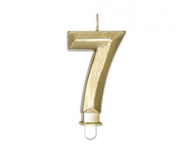 Diamante Number 7 Gold Cake Candle (9cm)