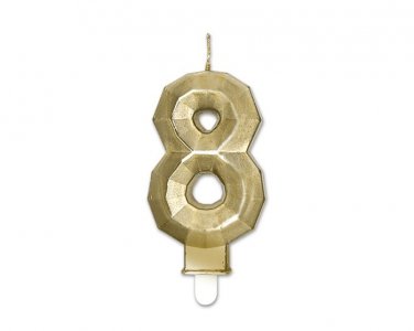 Diamante Number 8 Gold Cake Candle (9cm)