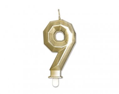 Diamante Number 9 Gold Cake Candle (9cm)