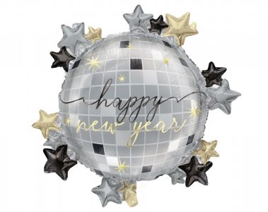 Disco Happy New Year Foil Balloon with Stars (57cm)