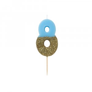 8 Blue Cake Candle with Gold Glitter