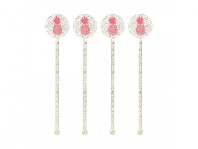 Pineapple Drink Stirrers with Gold Glitter (18pcs)