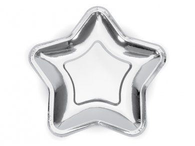Silver Metallic Stars Large Paper Plates (6pcs)