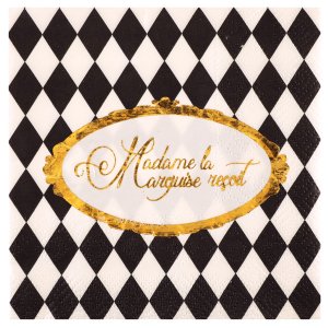 Άσπρες & Μαύρες Χαρτοπετσέτες Με Χρυσοτυπία  Madame La Marquise Recoit 20/Τμχ