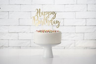 Gold Happy Birthday Cake Decoration
