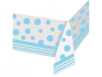 Chevron and Dots Pale Blue Plastic Tablecover 137 x 259