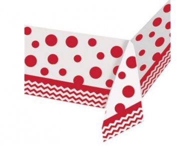 Red Chevron and Dots Plastic Tablecover 137 x 259
