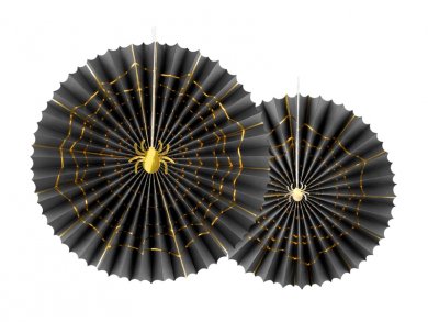 Black Decorative Fans with Gold Spiders 2/pcs