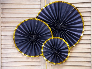 Blue Decorative Paper Fans with Gold Edge 3/pcs