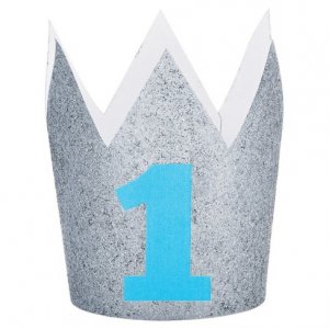 Silver Glitter Crown for Blue First Birthday