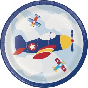 Multicolor Airplane Small Paper Plates (8pcs)