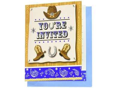 Blue Bandana Cowboy party invitations 8/pcs