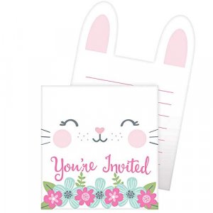 Pink Bunny Party Invitations (8pcs)