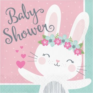 Ροζ Κουνελάκι Χαρτοπετσέτες Για Baby Shower (16τμχ)