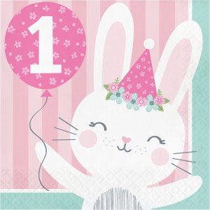 Pink Bunny First Birthday Luncheon Napkins (16pcs)