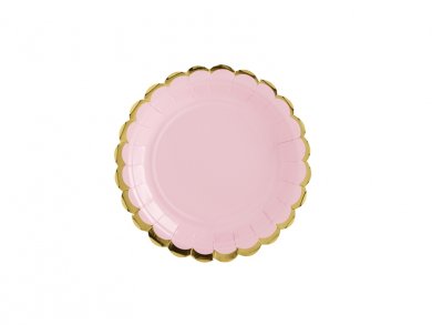 Ροζ Μικρά Πιάτα Χάρτινα Με Χρυσή Μπορντούρα (6τμχ)