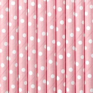 Pink Paper Straws with Dots 10/pcs