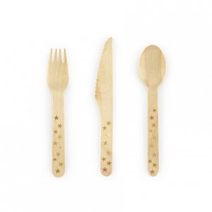 Wooden Cutlery Set with Gold Stars 18/pcs
