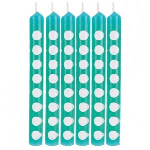 Teal Cake Candles with Dots 12/pcs